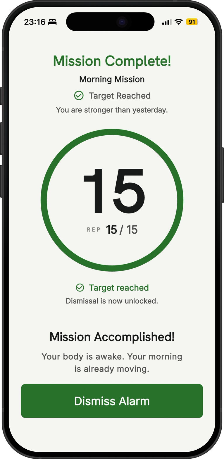 RisePush mission complete screen